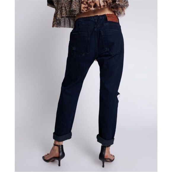 NWT Free People x One Teaspoon Navy/Fox Black Shabbies Drawstring Denim Jogger S - Picture 2 of 16